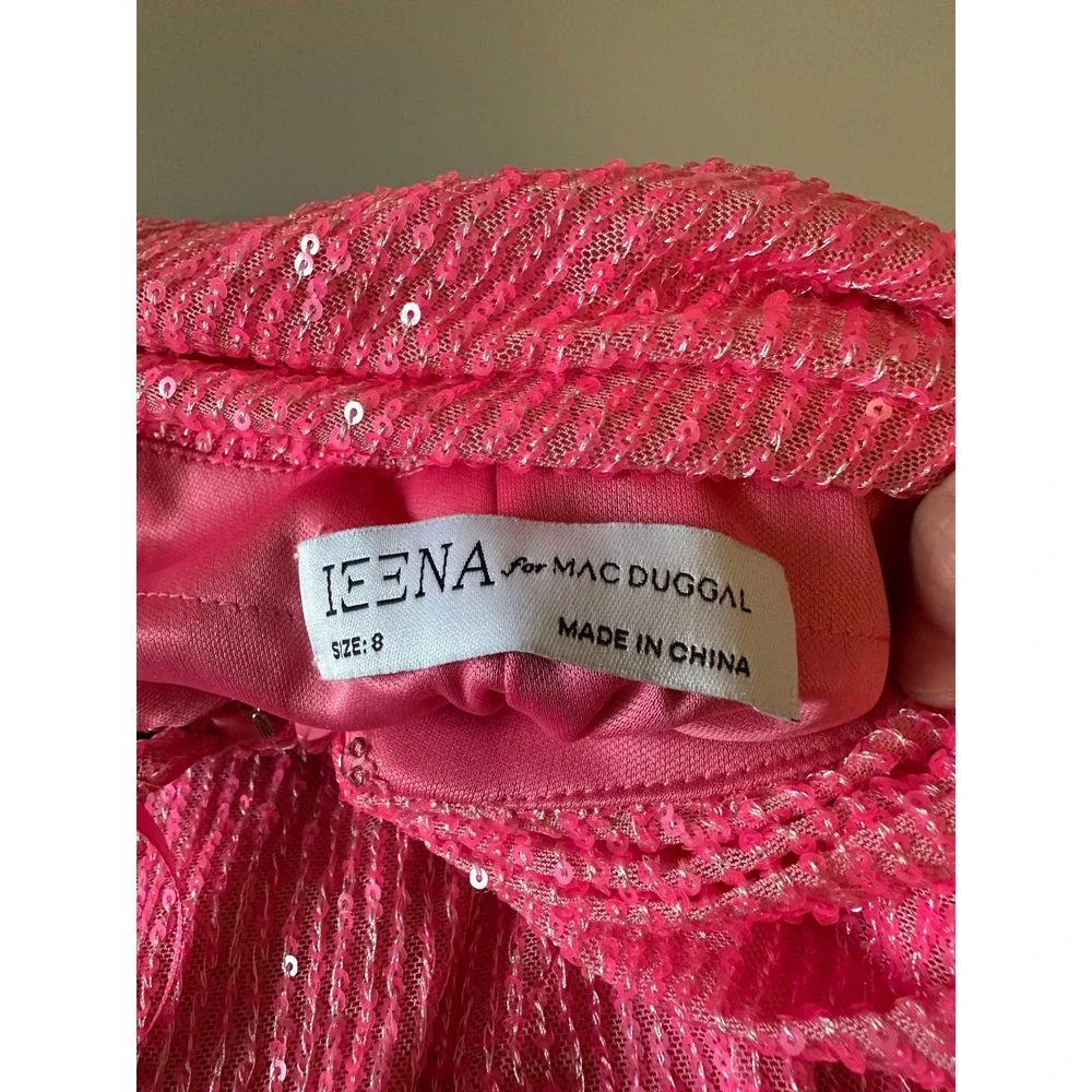 NWT IEENA for Mac Duggal Pink One Shoulder Sequin Gown Slit Cowl Back | Size 8